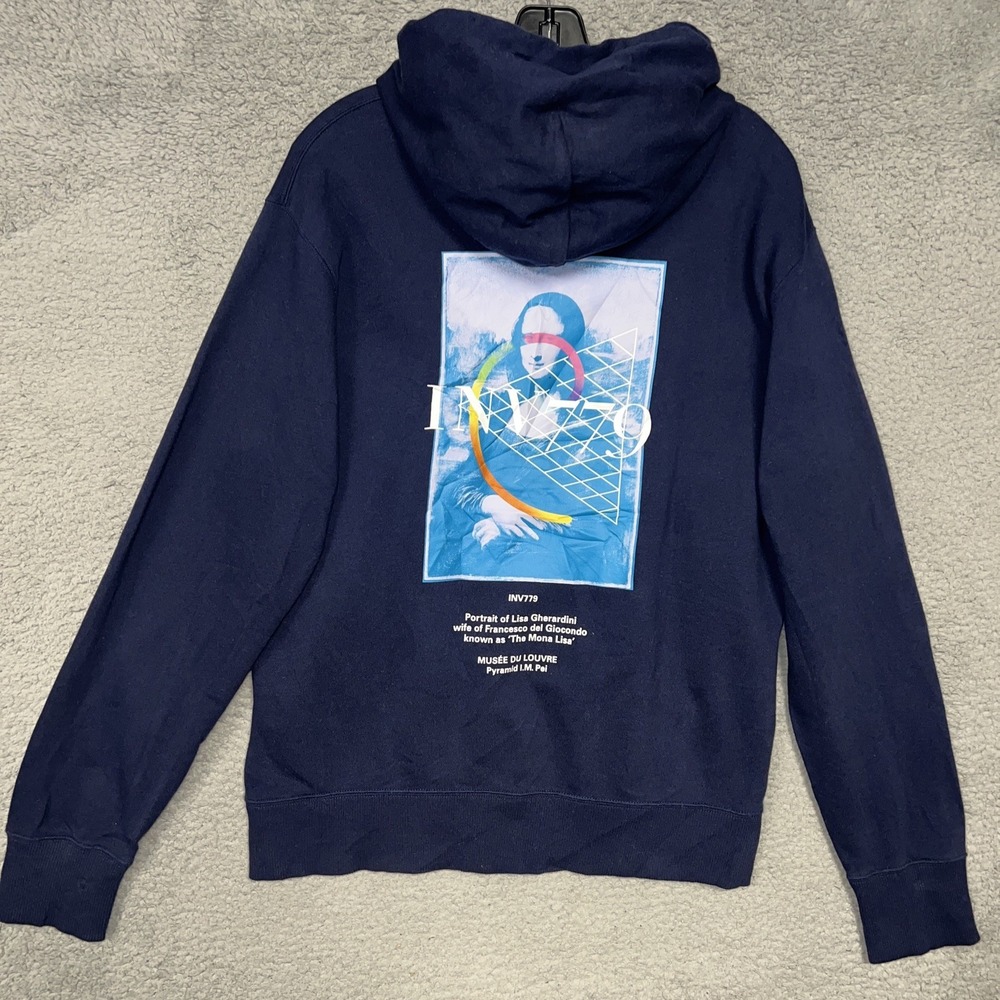 Uniqlo Musee Du Louvre x Peter Saville Hoodie‎ Men's Sz M Blue Mona Lisa 2-Sided